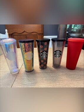 Starbucks Iridescent, Holographic, Polka Dot & Textured Red Tumblers Set